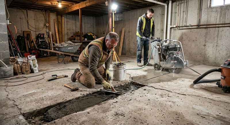 Cracked Basement Floor Repair in East Hampton, CT