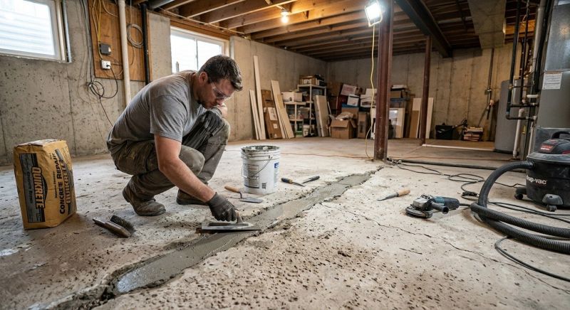Cracked Basement Floor Repair in East Hampton, CT